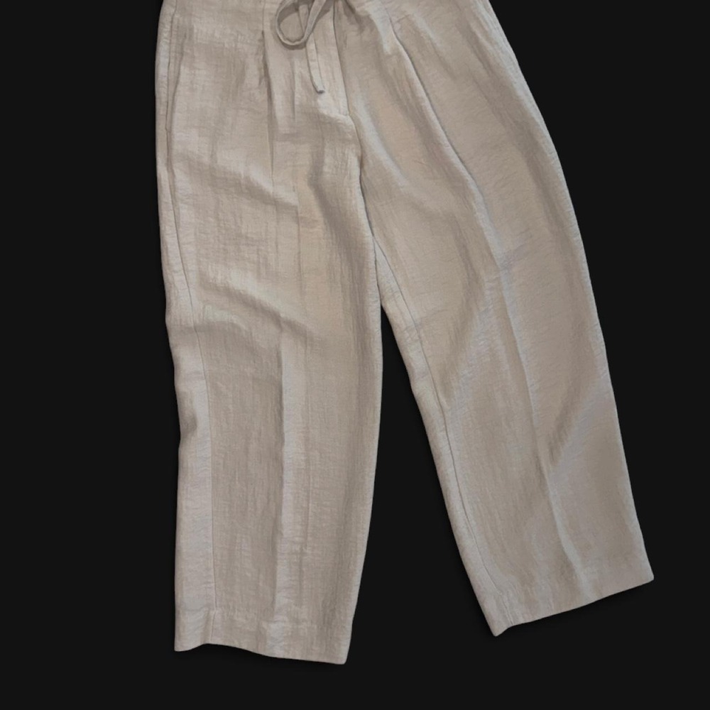 🌟 DKNY Cream Linen Blend Wide Leg Pants Pleated Trousers